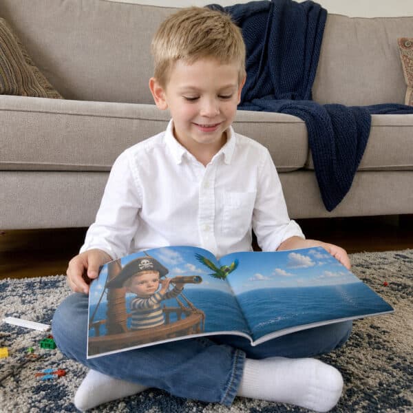 Enfant lisant son livre personnalisé
